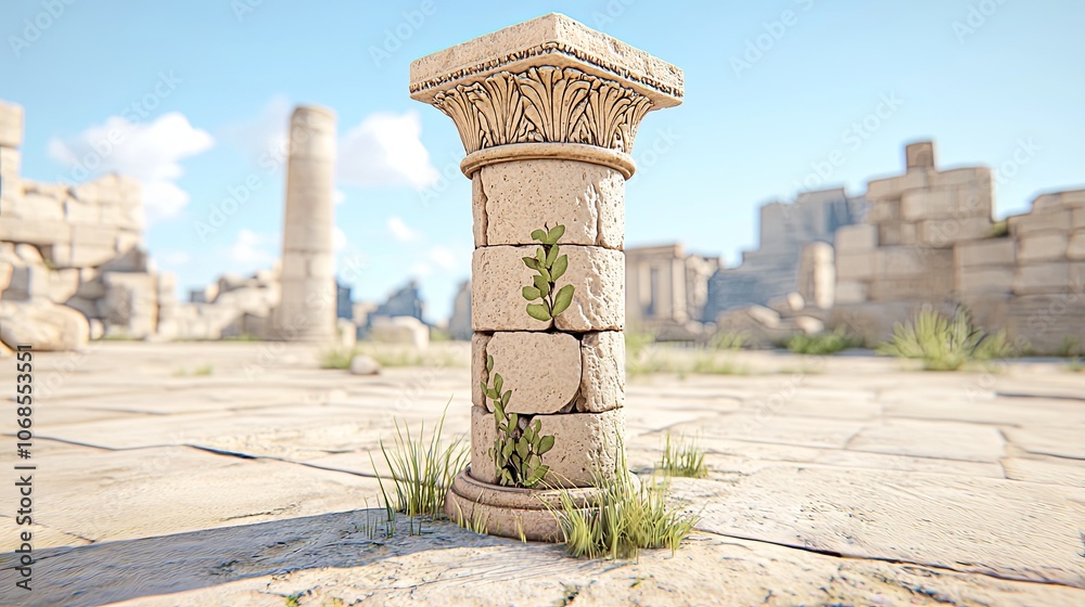 Obraz premium Ancient Architectural Column Surrounded by Nature