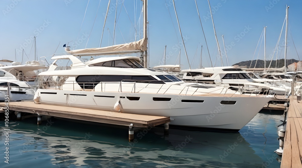 Fototapeta premium White modern sailboat for rent and sale.generative.ai