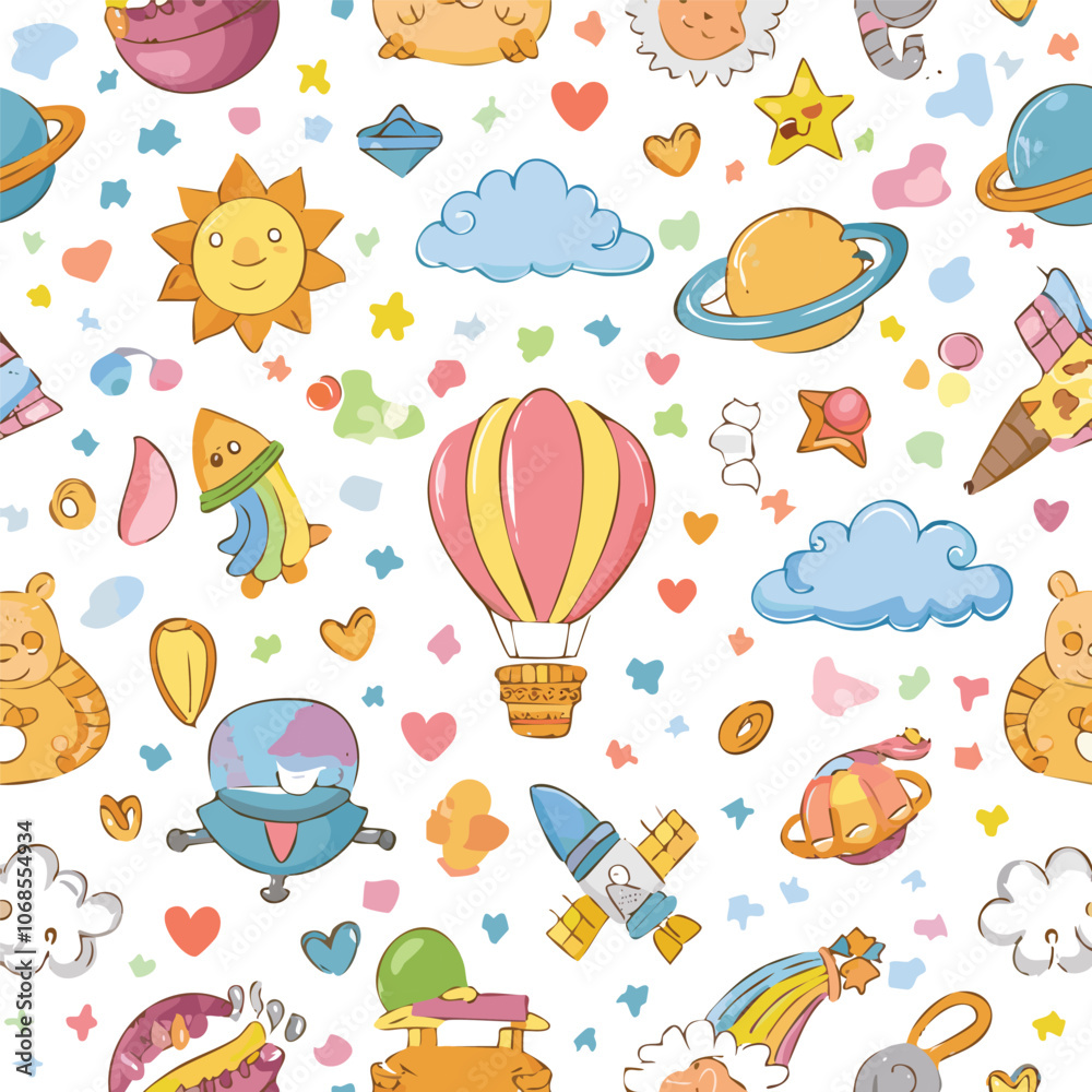 Children's toy hand drawn seamless pattern Children's toy hand drawn seamless pattern