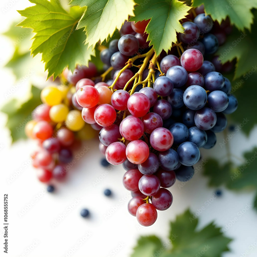 Fototapeta premium Grapes with green leaves