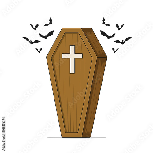 Halloween Coffin And Bats Illustration