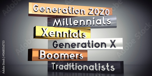 Photos Generation 2020, Millennials, Xennials, Generation X, Boomers, Traditionalists -