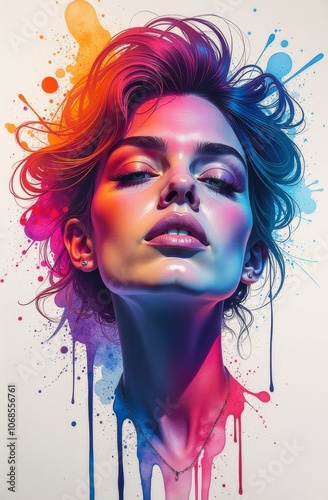 A conceptual abstract image of a beautiful girl. Conceptual abstract image of a close-up oil painting and palette knife on canvas.