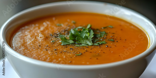 Photo Creamy Tomato Soup with Parsley and Black Pepper