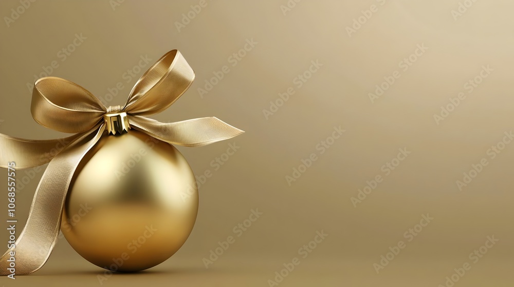 Golden Christmas Ornament with Ribbon and Bow Golden Christmas Ornament with Ribbon and Bow