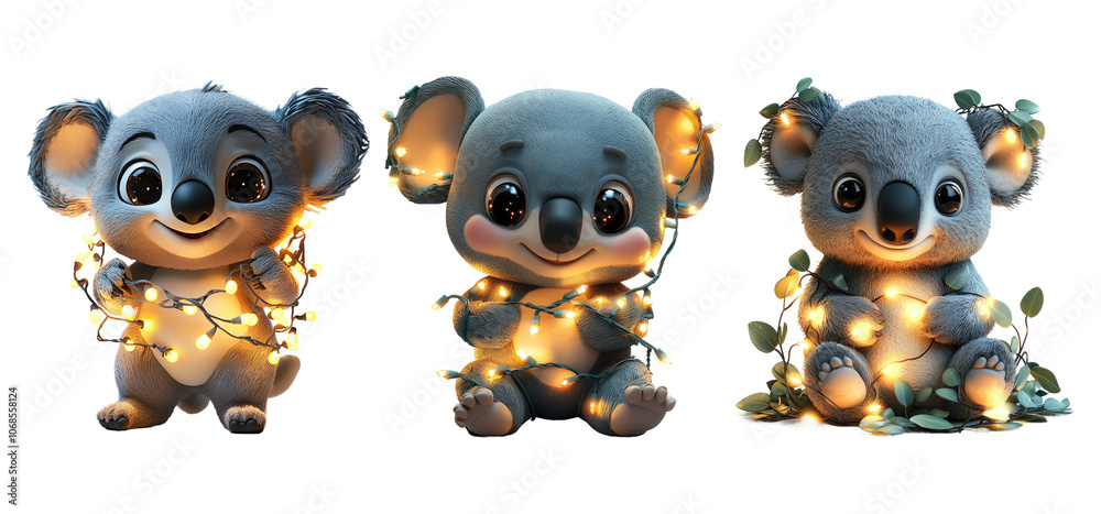 Cute Koalas with Fairy Lights for Holiday Cheer Cute Koalas with Fairy Lights for Holiday Cheer