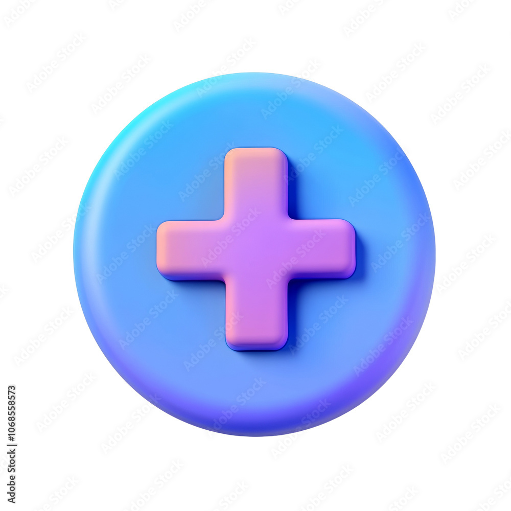 3D Add/Plus Button with Medical Cross 3D Add/Plus Button with Medical Cross