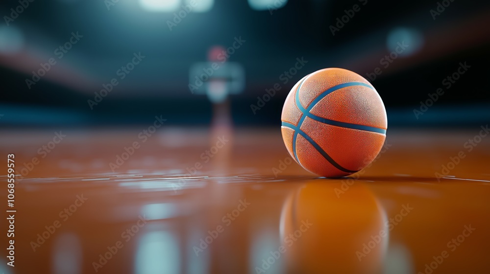 Basketball on Court with Blurred Background, Ideal for Sports Poster or Banner Basketball on Court with Blurred Background, Ideal for Sports Poster or Banner