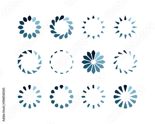 Collection Loading bar status icon. Vector illustration. Set of vector loaded icons. Download progress. Donload or Upload.