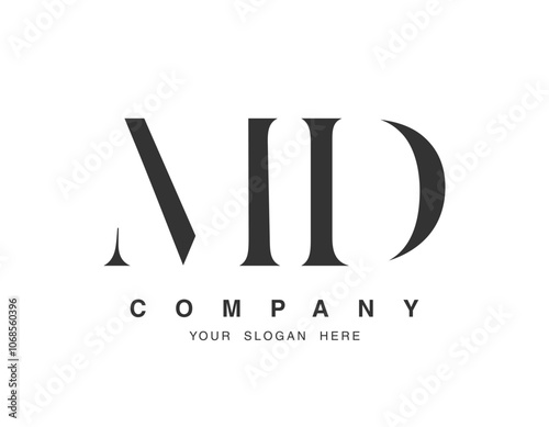 MD logo design. Initial letter m and d serif font style. Creative classic company name typography. Trendy logotype or identity.