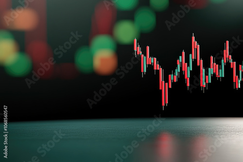 Nighttime financial stock market graph, investment trading chart, stock exchange data, illuminated screen, close-up view for analysis photo