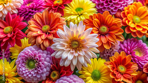 Bright Colorful Chrysanthemums in Full Bloom Close-Up