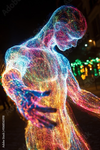 abstract human energy field with multicolored lines, aura light