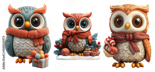 Wallpaper Mural Cute cartoon owls with festive accessories and decorations Torontodigital.ca