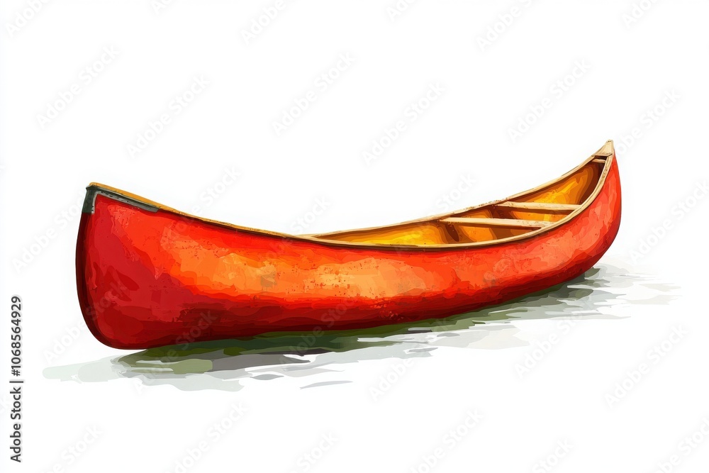 Red canoe isolated on a white background, perfect for outdoor adventure themes.