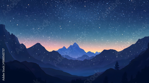 Starry Night Over Mountain Range