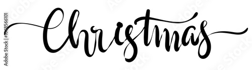 Black handwritten Christmas in an elegant, flowing script on a white background.