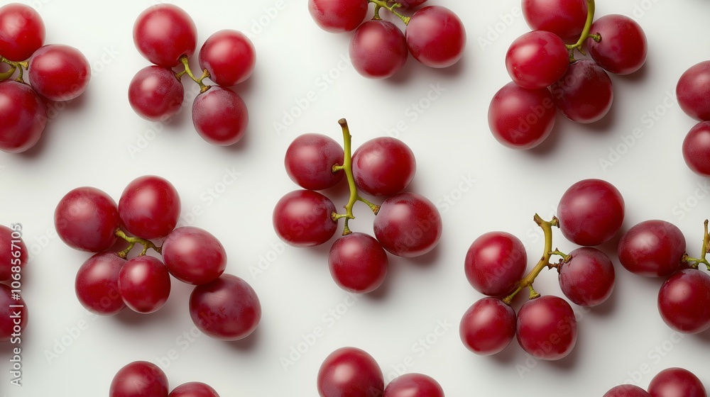 Fresh Red Grapes Arranged on White Background for Clean Minimalist Design Fresh Red Grapes Arranged on White Background for Clean Minimalist Design