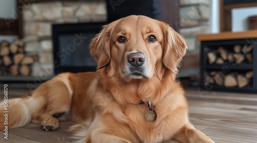 A cute golden retriever lying on the floor