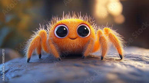 Cute cartoon spider with big eyes and a smile.