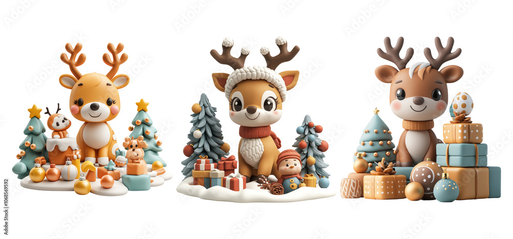Naklejka premium Cute 3D Christmas Animal Figurines for Holidays