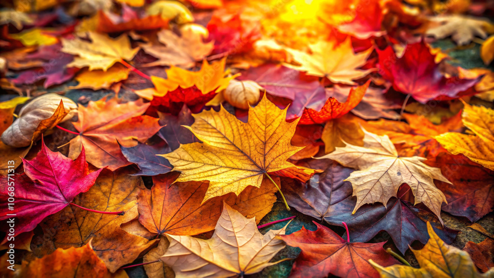 Autumn leaves on ground with warm sunlight. Autumn leaves on ground with warm sunlight.