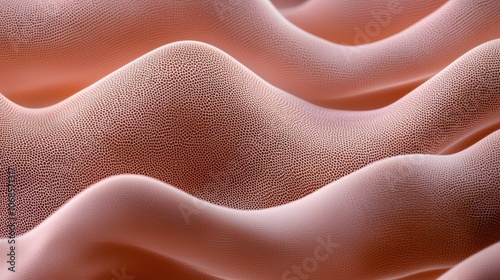Mesmerizing pattern of coral and violet waves close-up with blurred edges soft lighting rippling texture abstract background high contrast