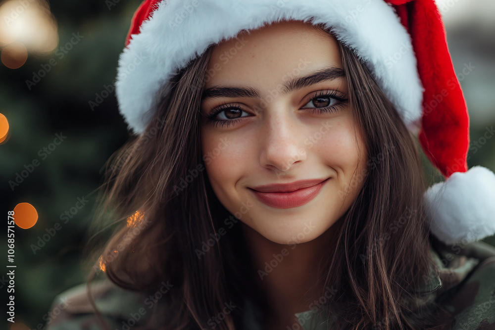 Generative AI image of military man or woman in Santa hat during holiday celebration family, perfect for festive homecoming themes Generative AI image of military man or woman in Santa hat during holiday celebration family, perfect for festive homecoming themes
