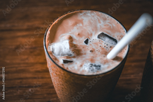 Close-up of classic and delicious Hong Kong style milk tea
