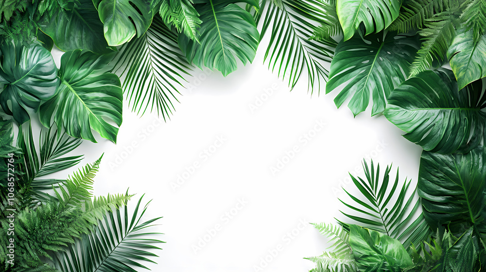Tropical leaves on a white background, realistic studio photo Tropical leaves on a white background, realistic studio photo