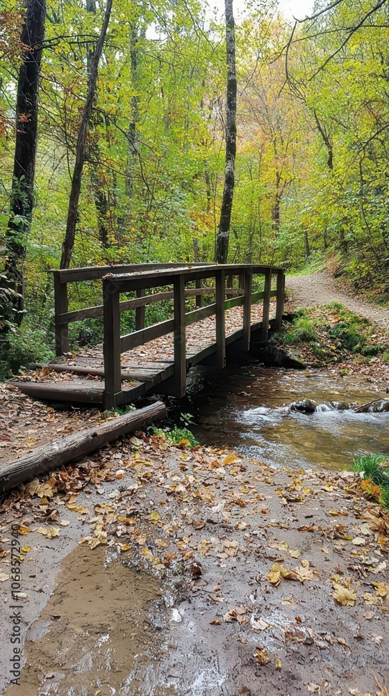 Rustic Bridge Over a Stream in Autumn Landscape Rustic Bridge Over a Stream in Autumn Landscape
