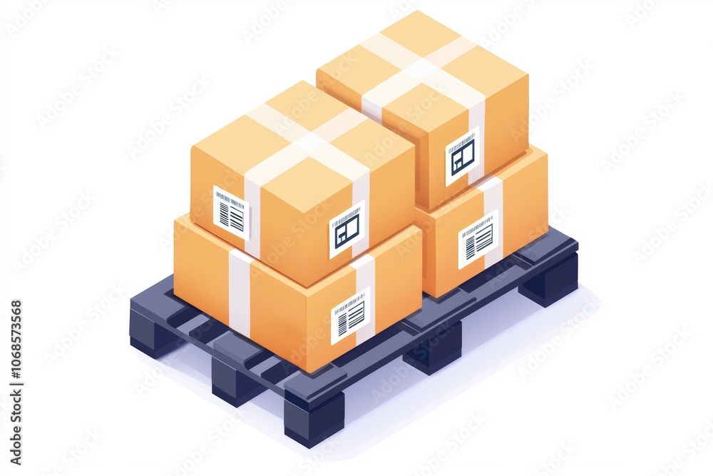 a pallet with stacked boxes and labels, symbolizing inventory in a warehouse, logistics and stock management, isolated on white background a pallet with stacked boxes and labels, symbolizing inventory in a warehouse, logistics and stock management, isolated on white background