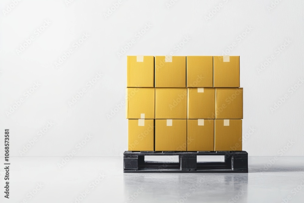 a pallet with stacked boxes and labels, symbolizing inventory in a warehouse, logistics and stock management, isolated on white background a pallet with stacked boxes and labels, symbolizing inventory in a warehouse, logistics and stock management, isolated on white background