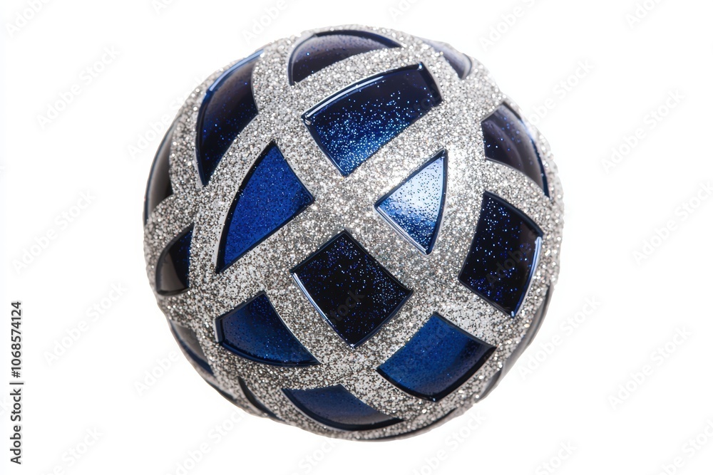 a sparkling ornament in blue and silver, classic Christmas decor, elegant and refined, isolated on white background a sparkling ornament in blue and silver, classic Christmas decor, elegant and refined, isolated on white background
