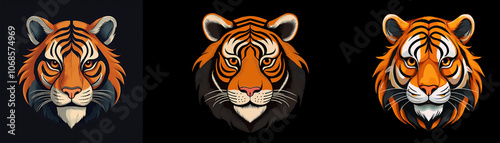 Three tiger heads with black backgrounds.