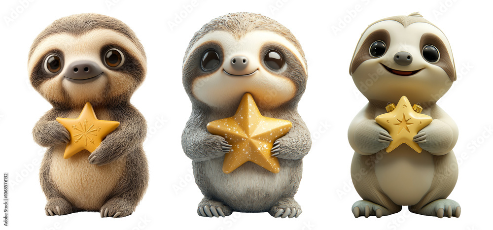 Fototapeta premium Cute Sloths Holding Stars in Different Poses