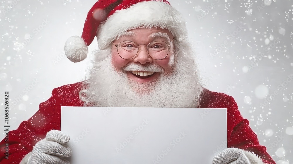 Santa claus smiling joyfully with blank sign for christmas wishes Santa claus smiling joyfully with blank sign for christmas wishes