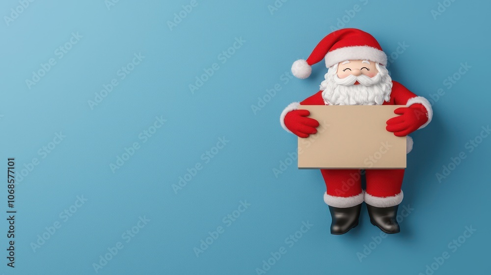 Santa claus holds blank card to spread christmas cheer