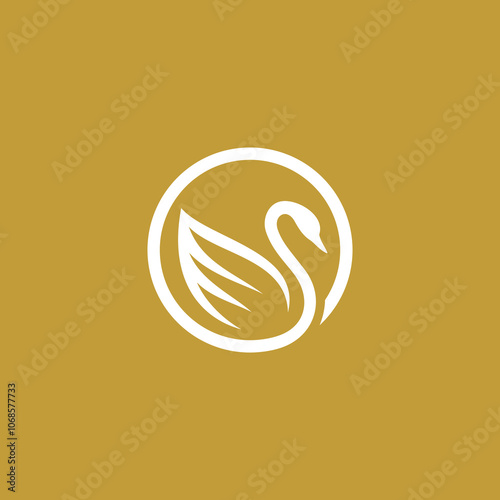 Circle Gold Swan Logo design vector template