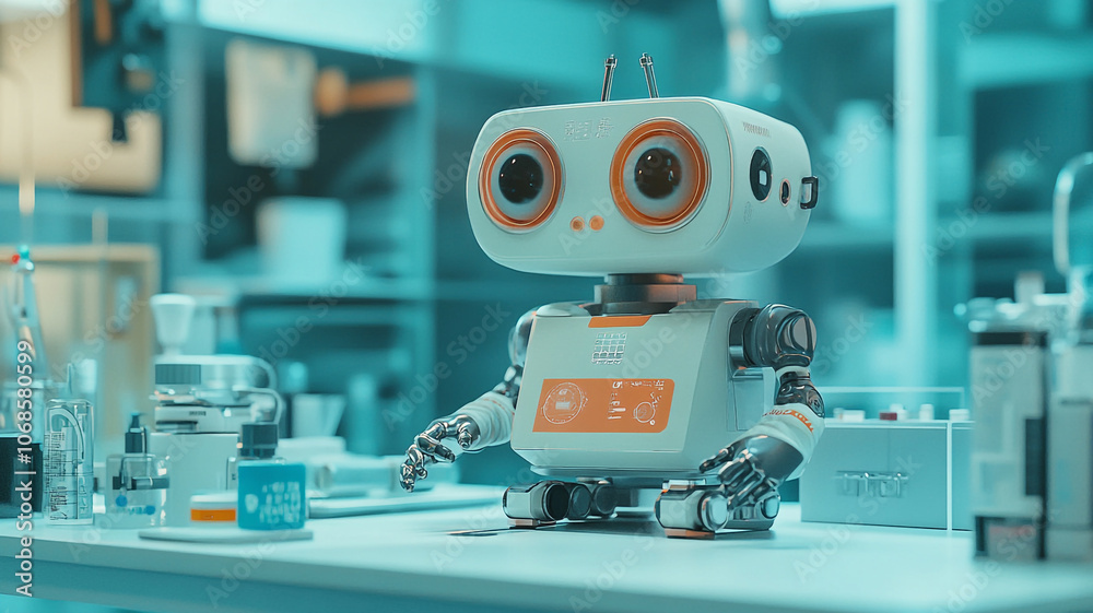 Fototapeta premium A friendly robot assists in a modern laboratory environment during a scientific experiment