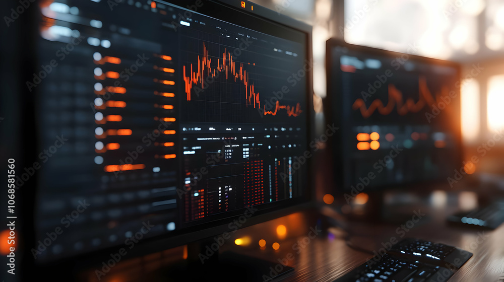 3D Illustration Stock Market Data Analysis Screen 3D Illustration Stock Market Data Analysis Screen