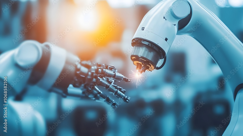 Close-Up of a Robotic Arm Welding Metal Parts in an Aircraft Manufacturing Facility, Highlighting Automation, Precision, and Advanced Technology in Aerospace Production
Close-Up of a Robotic Arm Welding Metal Parts in an Aircraft Manufacturing Facility, Highlighting Automation, Precision, and Advanced Technology in Aerospace Production