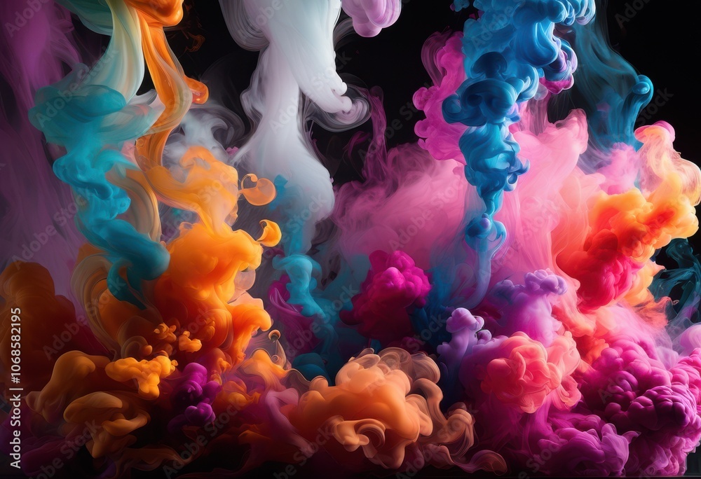 Obraz premium whimsical smoke texture cascading through vibrant liquids mesmerizing display colorful aesthetics, artwork, bubbly, bright, contrast, creativity, design