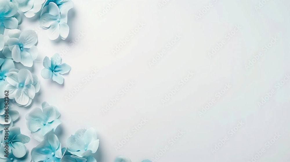 Elegant Floral Border With Delicate Blue Flowers On White Background Elegant Floral Border With Delicate Blue Flowers On White Background