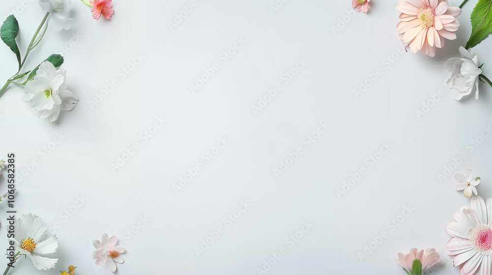 Fototapeta premium Elegant Floral Frame With Colorful Flowers on White Background