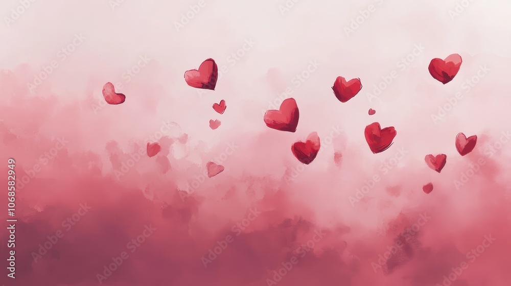 A digital illustration of red hearts floating over a soft pink gradient background, perfect for Valentine's Day wallpaper use. A digital illustration of red hearts floating over a soft pink gradient background, perfect for Valentine's Day wallpaper use.