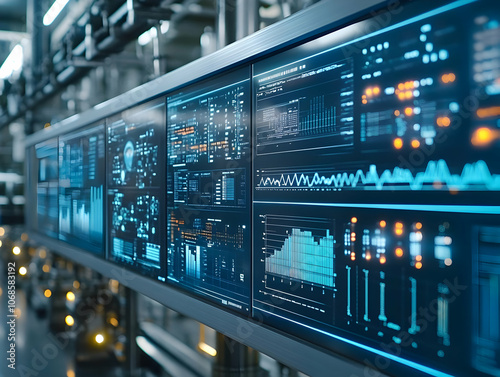Illustration - Modern Factory Control Room Monitors Displaying Data