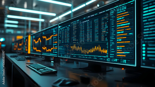 3D Illustration - Stock Market Data Analysis Center