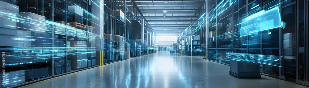 Illustration - Automated Warehouse, Inventory Management, Logistics Technology Illustration - Automated Warehouse, Inventory Management, Logistics Technology