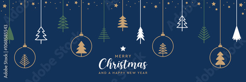 hanging christmas tree and gift decoration greeting card vector illustration